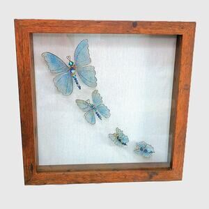 Framed Butterfly Art Size 10x10 Whimsical Winged Artisan Made Blue Morpho 3D NEW
